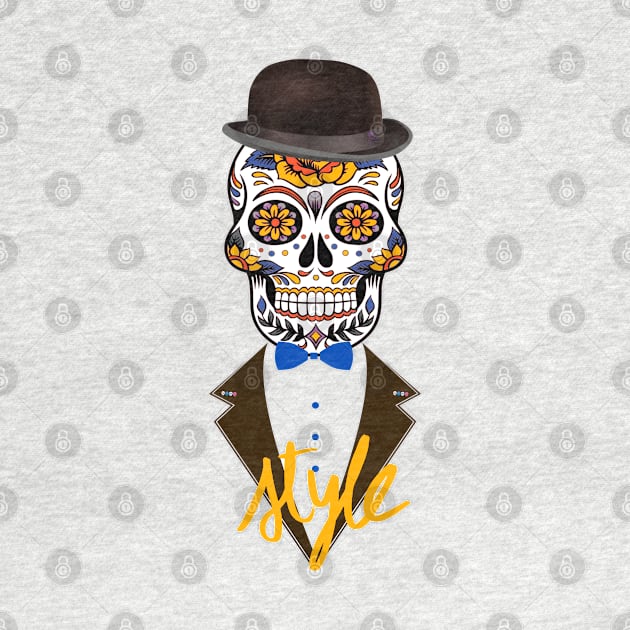 Catrina style skull with a suit and marking elegant style. by Rebeldía Pura